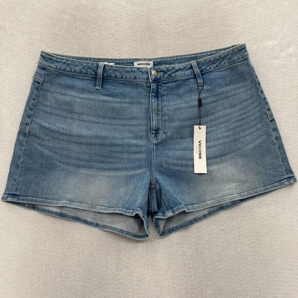 VIGOSS Jean Shorts Women's Plus 22W Medium Wash Blue Stretch Denim High Rise NWT - Picture 1 of 11